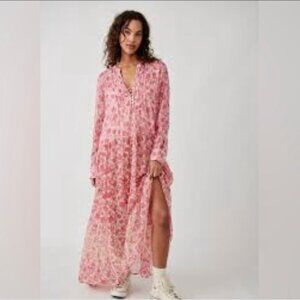 Free People “See It Through” Pink Floral Maxi Dress – Size Small (BNWT)